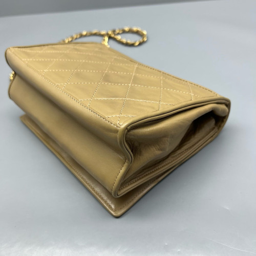 Chanel Quilted Shoulder Bag Calfskin Natural Tan