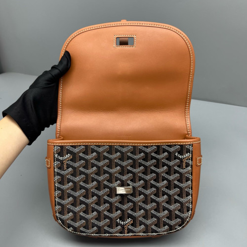Goyard Belvedere II PM Messenger Bag Goyardine Calfskin Brown Black White