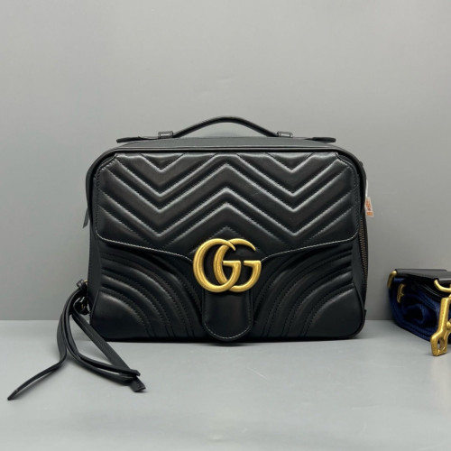 Gucci GG Marmont Top Handle Shoulder Bag Calfskin Black