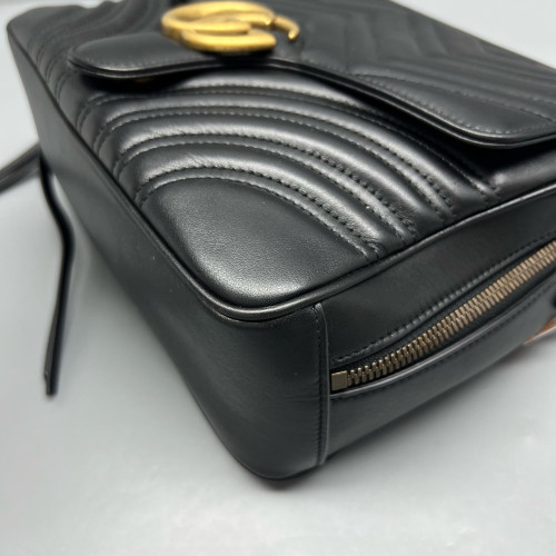 Gucci GG Marmont Top Handle Shoulder Bag Calfskin Black
