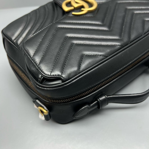 Gucci GG Marmont Top Handle Shoulder Bag Calfskin Black