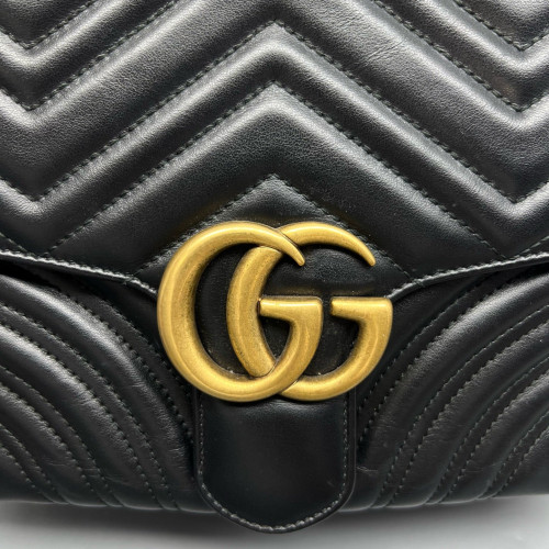 Gucci GG Marmont Top Handle Shoulder Bag Calfskin Black