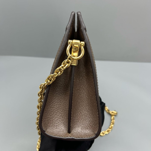 Gucci Small Ophidia Chain Shoulder Bag GG Monogram Calfskin Canvas Beige Brown Green