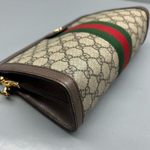 Gucci Small Ophidia Chain Shoulder Bag GG Monogram Calfskin Canvas Beige Brown Green