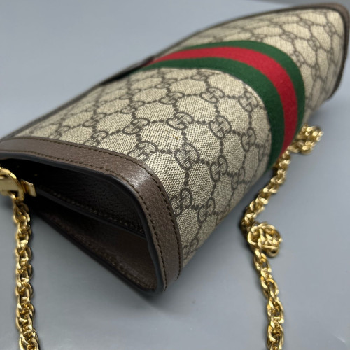 Gucci Small Ophidia Chain Shoulder Bag GG Monogram Calfskin Canvas Beige Brown Green