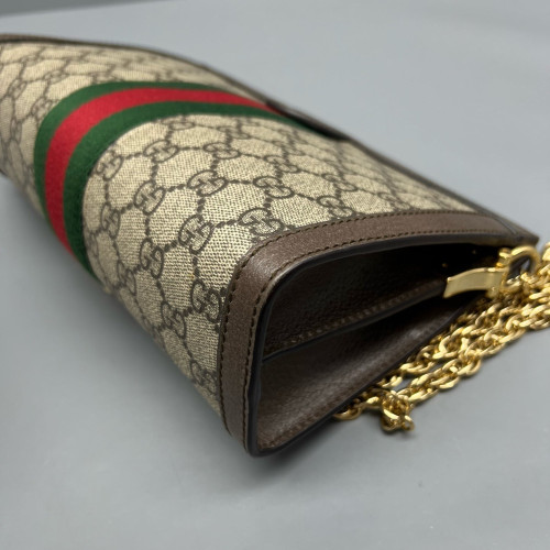 Gucci Small Ophidia Chain Shoulder Bag GG Monogram Calfskin Canvas Beige Brown Green