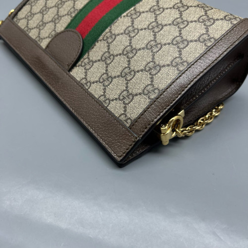 Gucci Small Ophidia Chain Shoulder Bag GG Monogram Calfskin Canvas Beige Brown Green