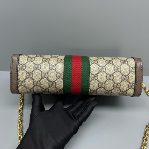 Gucci Small Ophidia Chain Shoulder Bag GG Monogram Calfskin Canvas Beige Brown Green