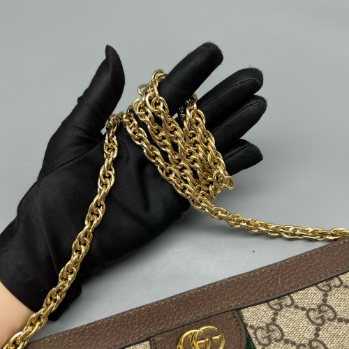 Gucci Small Ophidia Chain Shoulder Bag GG Monogram Calfskin Canvas Beige Brown Green
