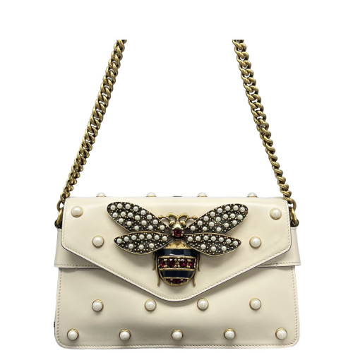 Gucci Queen Margaret Broadway Shoulder Bag Calfskin White