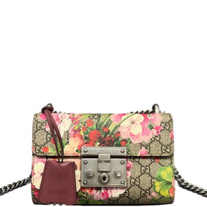 Gucci Small Padlock Shoulder Bag GG Supreme Monogram Calfskin Beige Pink Green