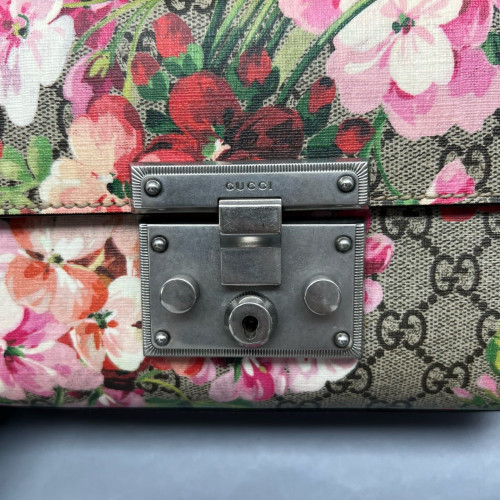 Gucci Small Padlock Shoulder Bag GG Supreme Monogram Calfskin Beige Pink Green