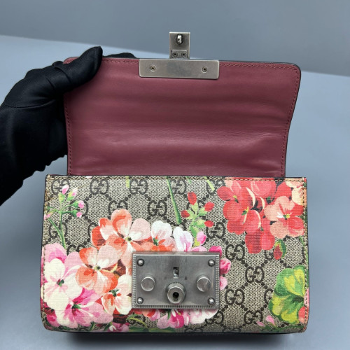 Gucci Small Padlock Shoulder Bag GG Supreme Monogram Calfskin Beige Pink Green