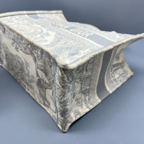 Dior Embroidered Medium Book Tote Canvas Grey White