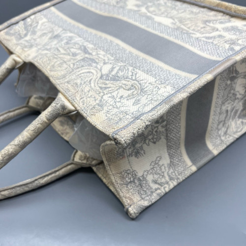 Dior Embroidered Medium Book Tote Canvas Grey White