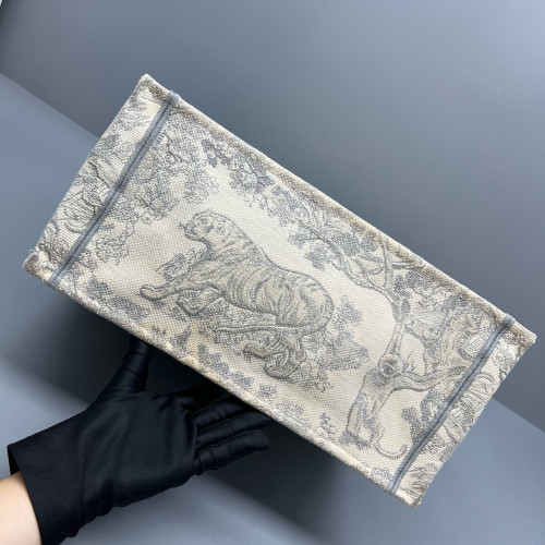 Dior Embroidered Medium Book Tote Canvas Grey White