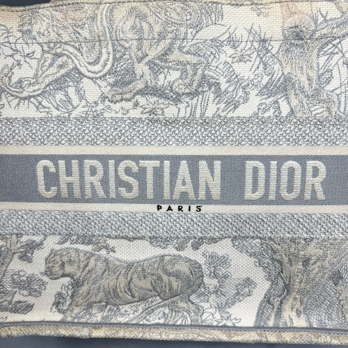 Dior Embroidered Medium Book Tote Canvas Grey White