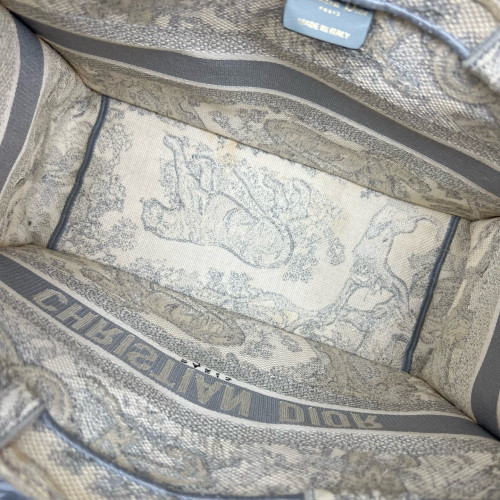 Dior Embroidered Medium Book Tote Canvas Grey White