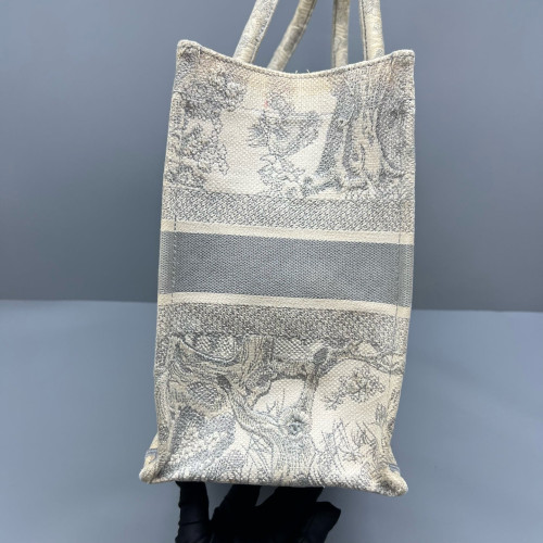 Dior Embroidered Medium Book Tote Canvas Grey White
