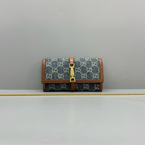 Gucci Jackie 1961 Wallet On Chain Denim Blue Brown Gucci Jackie 1961 Wallet On Chain Denim Blue Brown