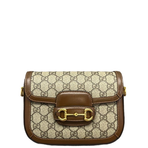 Gucci Small Horsebit 1955 Calfskin Canvas GG Supreme Monogram Tan Brown Beige