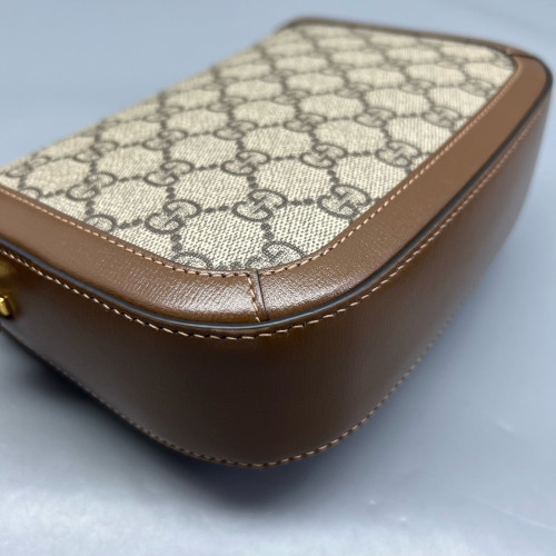 Gucci Small Horsebit 1955 Calfskin Canvas GG Supreme Monogram Tan Brown Beige