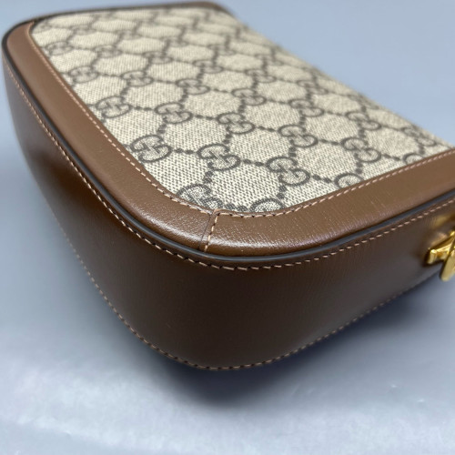 Gucci Small Horsebit 1955 Calfskin Canvas GG Supreme Monogram Tan Brown Beige