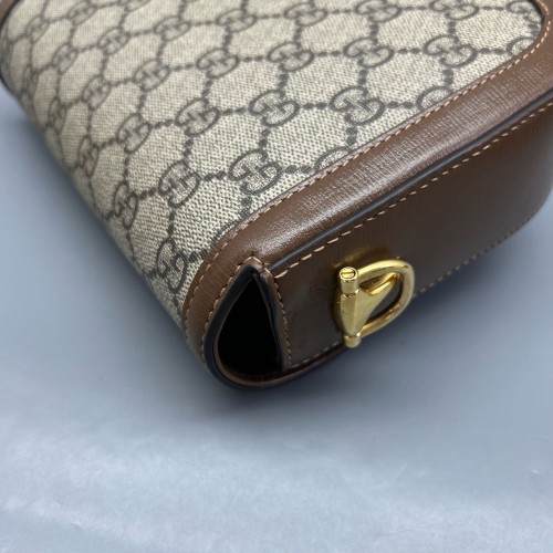 Gucci Small Horsebit 1955 Calfskin Canvas GG Supreme Monogram Tan Brown Beige
