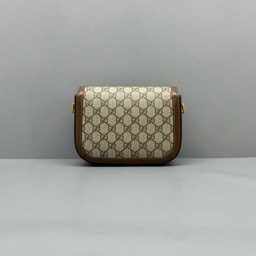 Gucci Small Horsebit 1955 Calfskin Canvas GG Supreme Monogram Tan Brown Beige