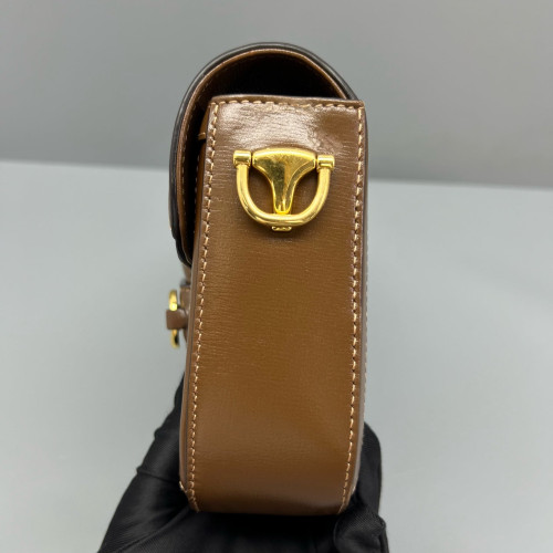 Gucci Small Horsebit 1955 Calfskin Canvas GG Supreme Monogram Tan Brown Beige