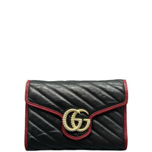 Gucci GG Marmont Chain Wallet Calfskin Black Red