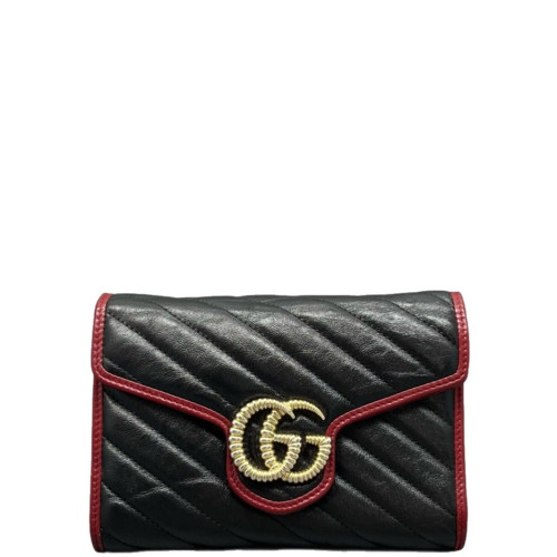 Gucci GG Marmont Chain Wallet Calfskin Black Red