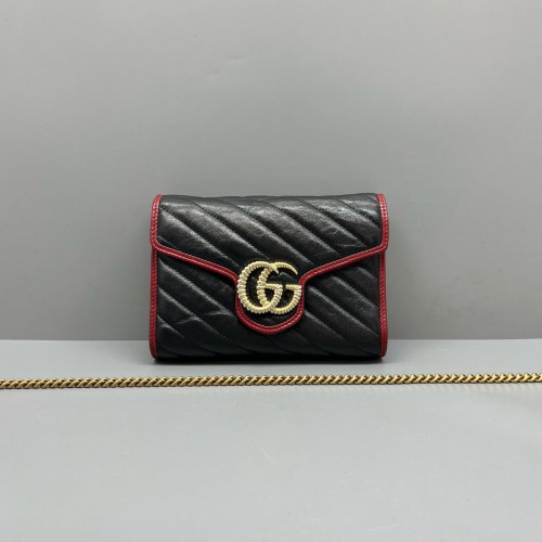 Gucci GG Marmont Chain Wallet Calfskin Black Red