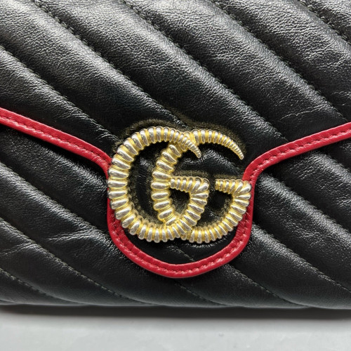 Gucci GG Marmont Chain Wallet Calfskin Black Red