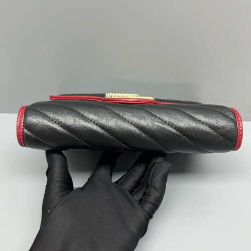 Gucci GG Marmont Chain Wallet Calfskin Black Red