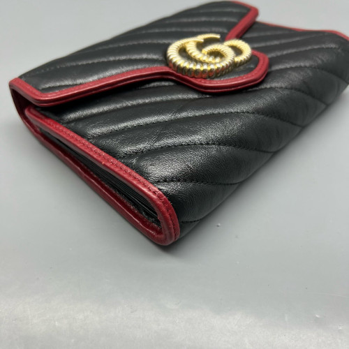 Gucci GG Marmont Chain Wallet Calfskin Black Red
