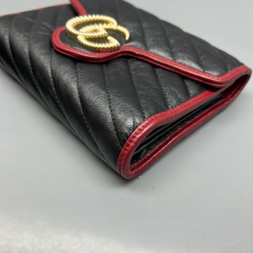Gucci GG Marmont Chain Wallet Calfskin Black Red