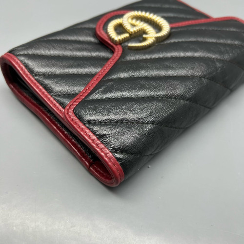 Gucci GG Marmont Chain Wallet Calfskin Black Red