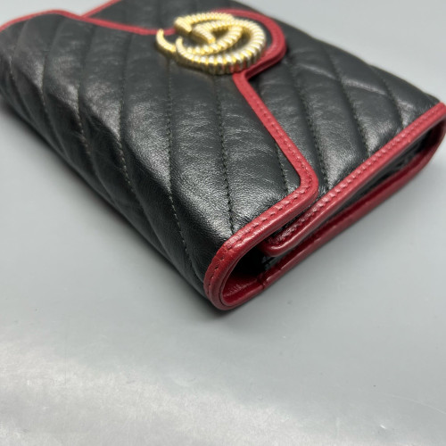 Gucci GG Marmont Chain Wallet Calfskin Black Red