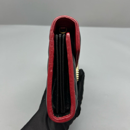 Gucci GG Marmont Chain Wallet Calfskin Black Red