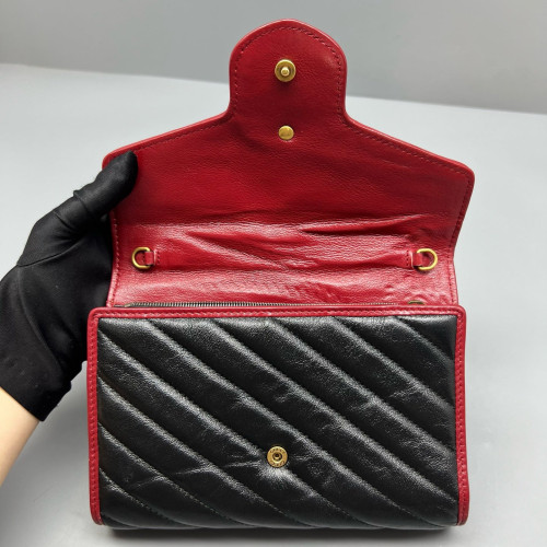 Gucci GG Marmont Chain Wallet Calfskin Black Red