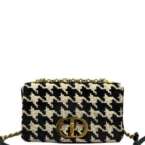 Dior Jacquard Medium Caro Bag Houndstooth Canvas Black White