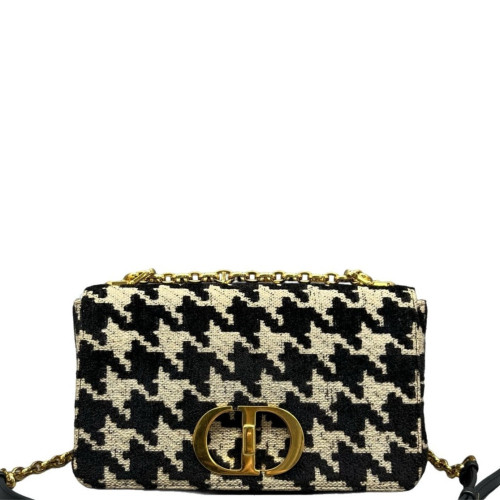 Dior Jacquard Medium Caro Bag Houndstooth Canvas Black White