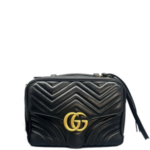 Gucci GG Marmont Top Handle Shoulder Bag Calfskin Black
