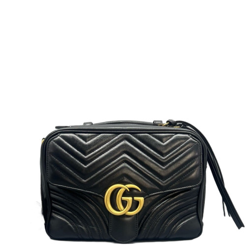 Gucci GG Marmont Top Handle Shoulder Bag Calfskin Black