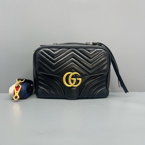 Gucci GG Marmont Top Handle Shoulder Bag Calfskin Black