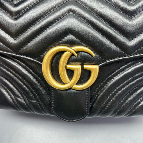 Gucci GG Marmont Top Handle Shoulder Bag Calfskin Black