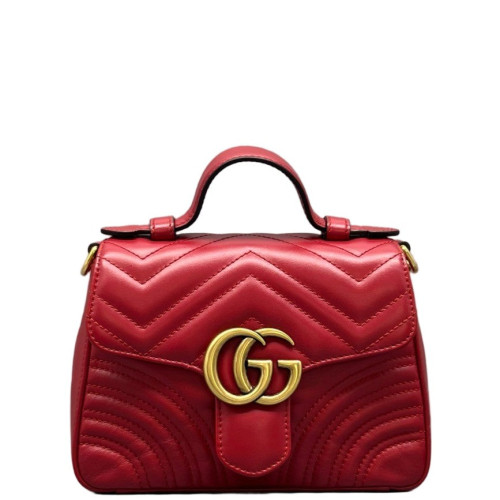 Gucci Mini GG Marmont Top Handle Shoulder Bag Calfskin Red Gucci Mini GG Marmont Top Handle Shoulder Bag Calfskin Red