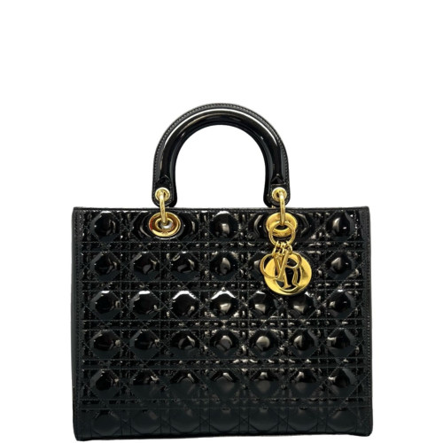Dior Large Lady Dior Patent Calfskin Black