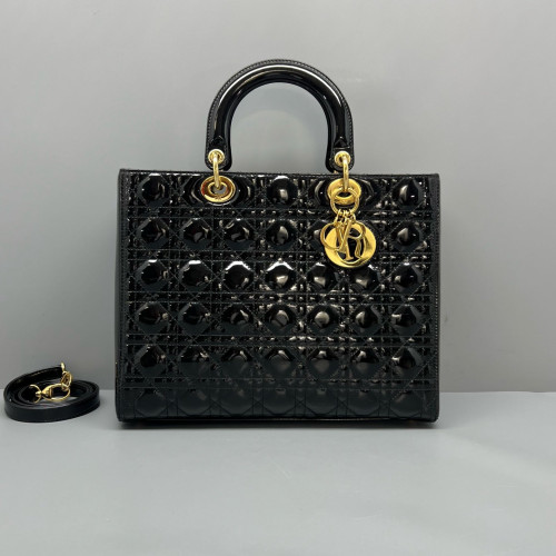 Dior Large Lady Dior Patent Calfskin Black
